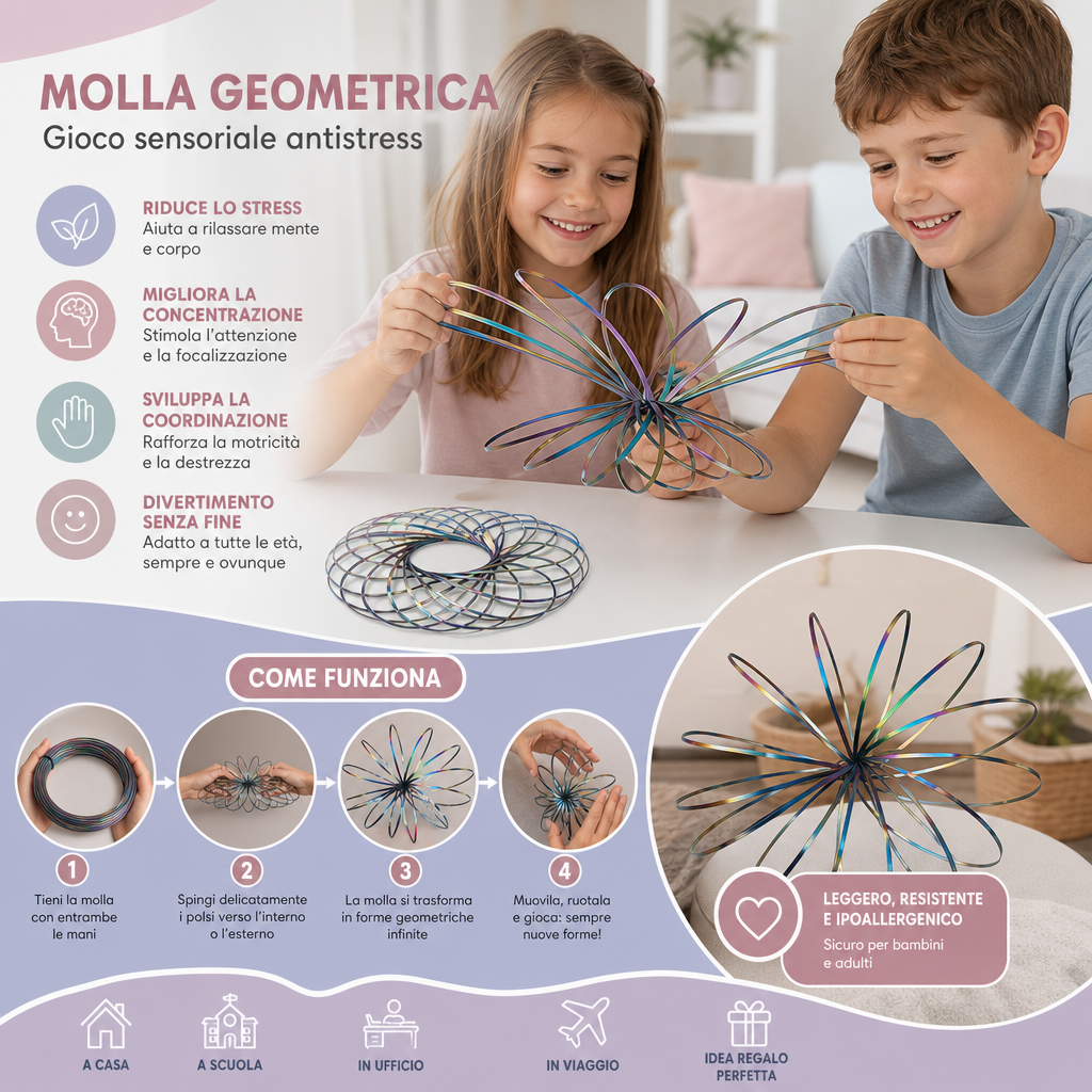 Giocattolo Fidget Geometrico a Molla – Scultura Sensoriale Antistress