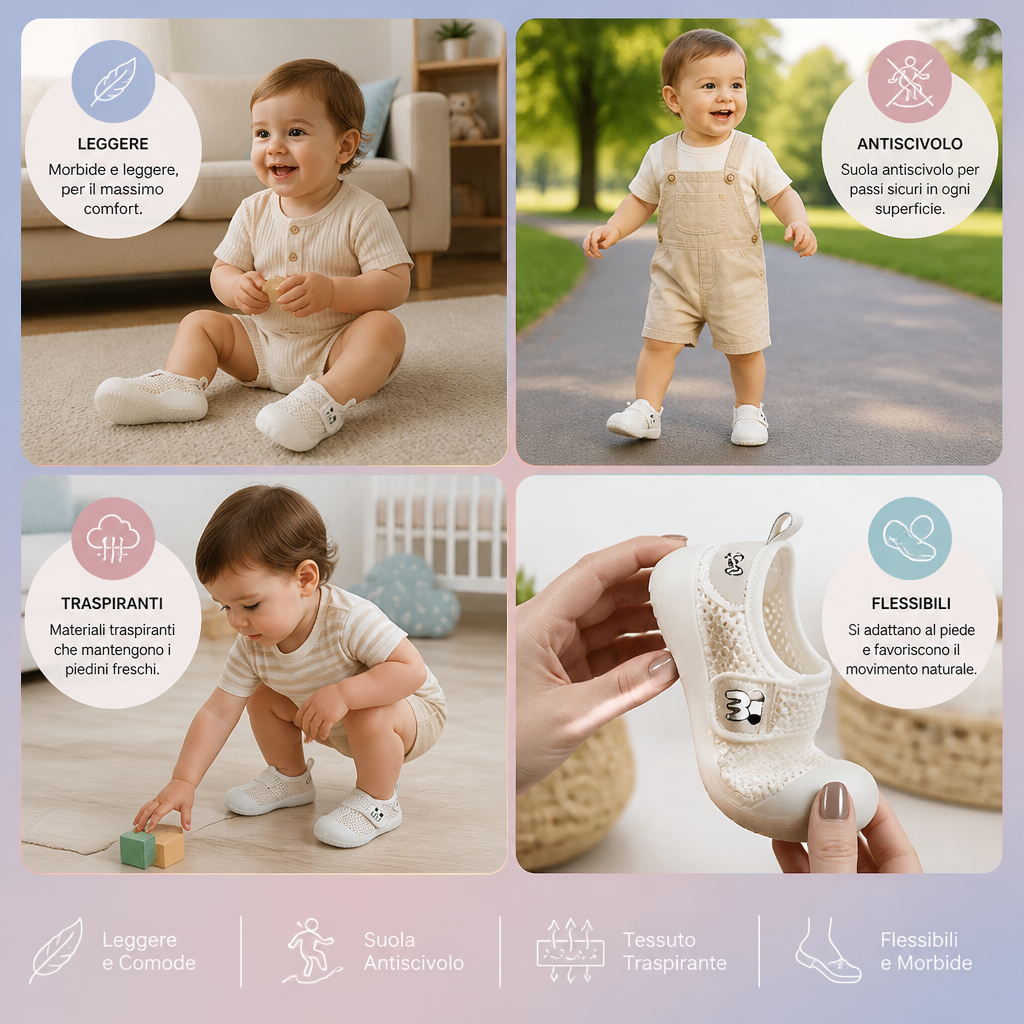 Scarpine comode per bambini con suola morbida e antiscivolo