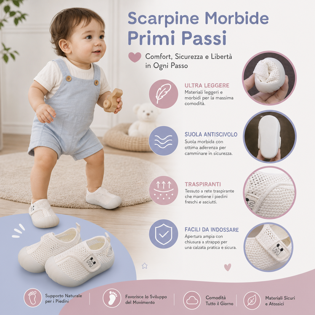 Scarpine comode per bambini con suola morbida e antiscivolo