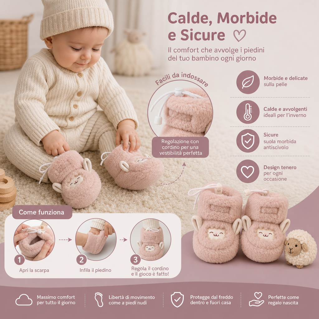 Calde e Morbide Scarpine per Neonati con Fodera in Pile e Suole Morbide Antiscivolo