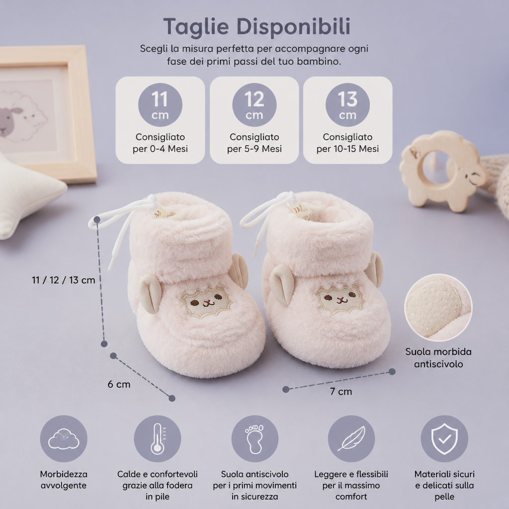 Calde e Morbide Scarpine per Neonati con Fodera in Pile e Suole Morbide Antiscivolo