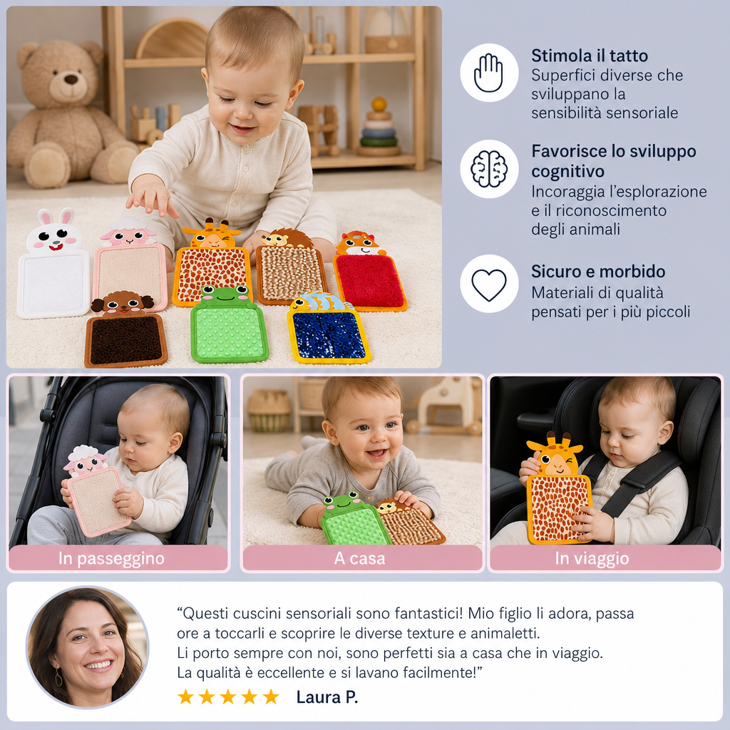 Cuscini Sensoriali con Animali (Set da 8)
