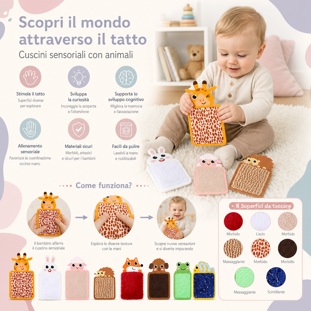 Cuscini Sensoriali con Animali (Set da 8)