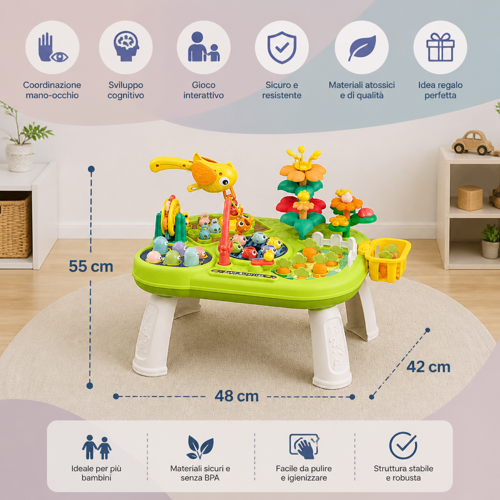 Tavolo da Gioco Multifunzionale per Bambini con Diverse Stazioni di Gioco