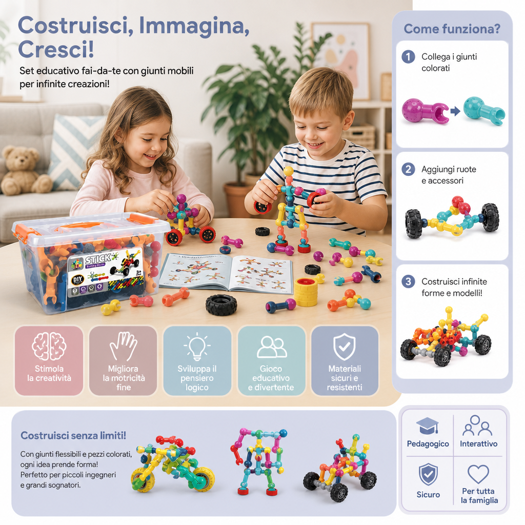 Set di Costruzioni Educativo Fai-da-Te con Giunti Mobili