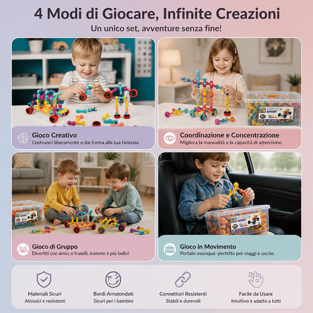Set di Costruzioni Educativo Fai-da-Te con Giunti Mobili