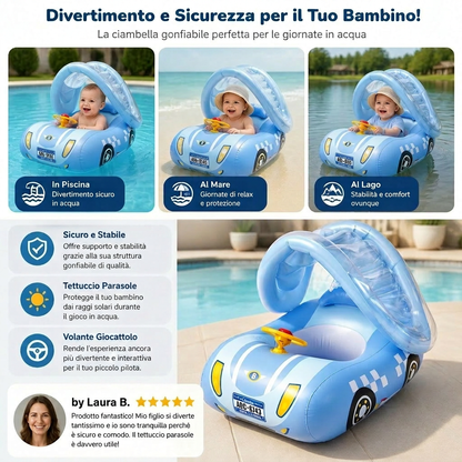 Ciambella gonfiabile per bebé a forma di auto con tettuccio parasole