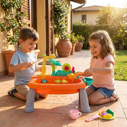 Cucina giocattolo per bambini rialzata ergonomicamente con funzione acqua elettrica