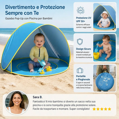 Pop-Up Baby Beach Tent con Piscina Integrata e Protezione UV – Ombrellone Portatile per Bambini