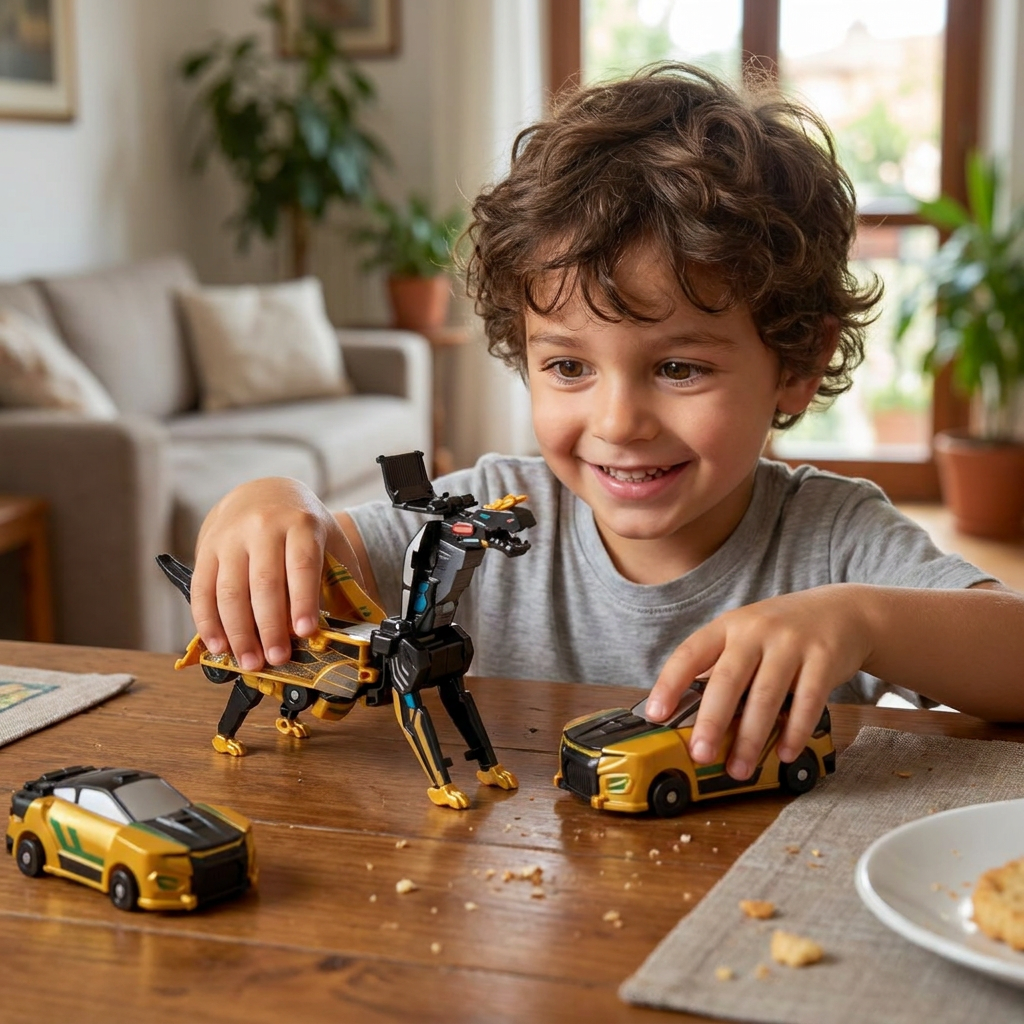 Auto Trasformabile 2-in-1 Magnetico e Giocattolo Dinosaurio con Azione Automatica Anticollisione