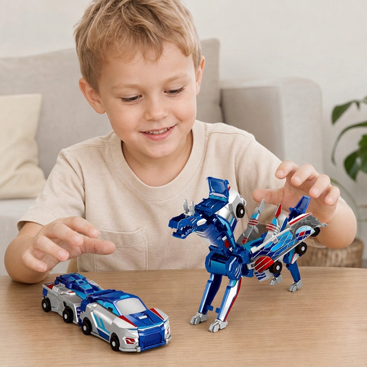 Auto Trasformabile 2-in-1 Magnetico e Giocattolo Dinosaurio con Azione Automatica Anticollisione