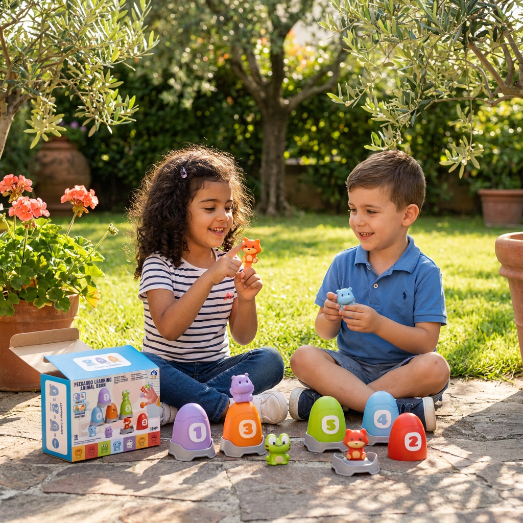 Set di Marionette da Dito Montessori in Gomma Morbida con Animali della Fattoria per Imparare i Colori e i Numeri