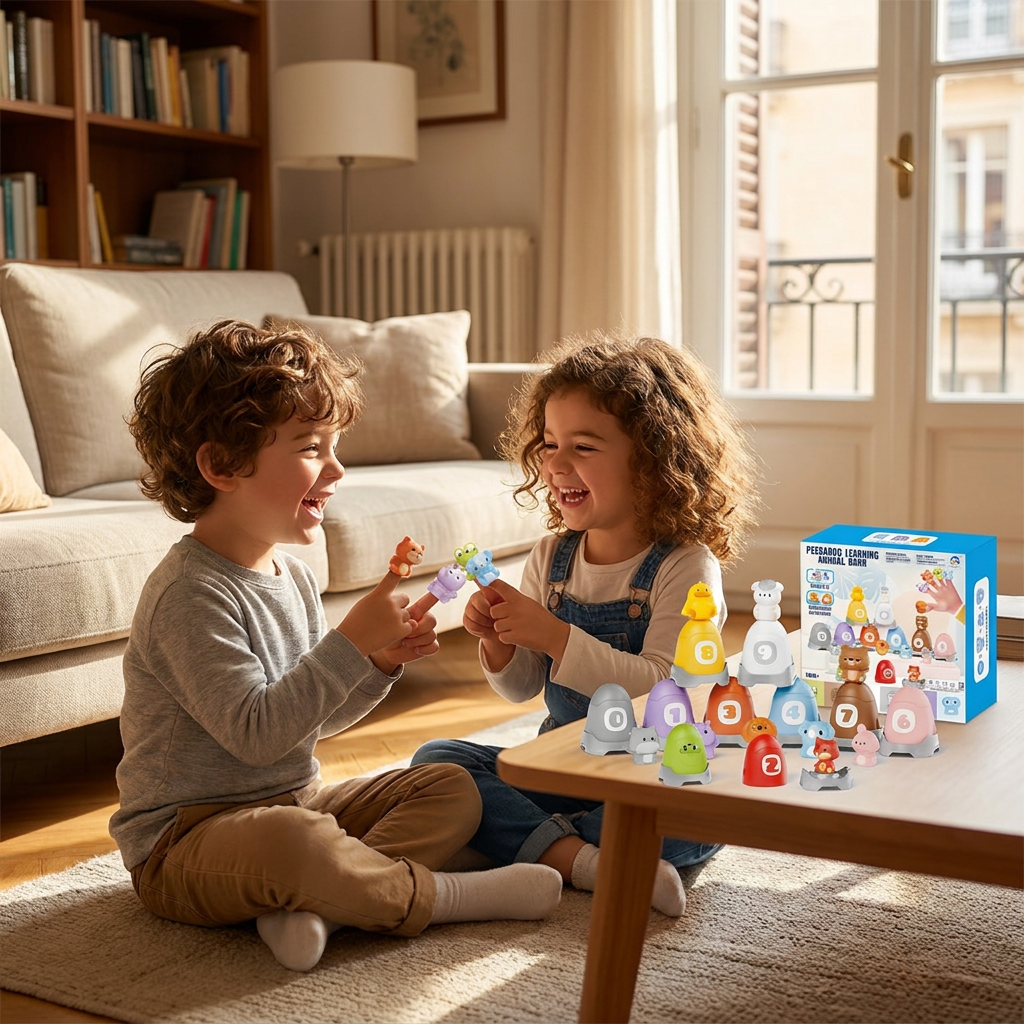 Set di Marionette da Dito Montessori in Gomma Morbida con Animali della Fattoria per Imparare i Colori e i Numeri