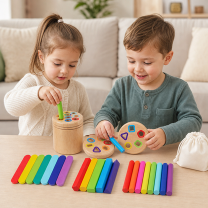 Gioco Montessori in Legno per Abbinare Colori e Forme – Puzzle Educativo per la Motricità Fine