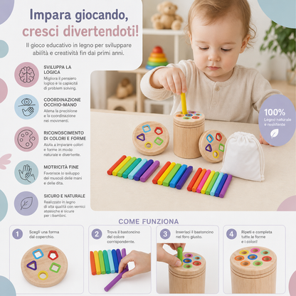 Gioco Montessori in Legno per Abbinare Colori e Forme – Puzzle Educativo per la Motricità Fine