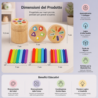 Gioco Montessori in Legno per Abbinare Colori e Forme – Puzzle Educativo per la Motricità Fine