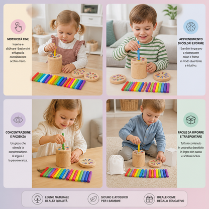 Gioco Montessori in Legno per Abbinare Colori e Forme – Puzzle Educativo per la Motricità Fine
