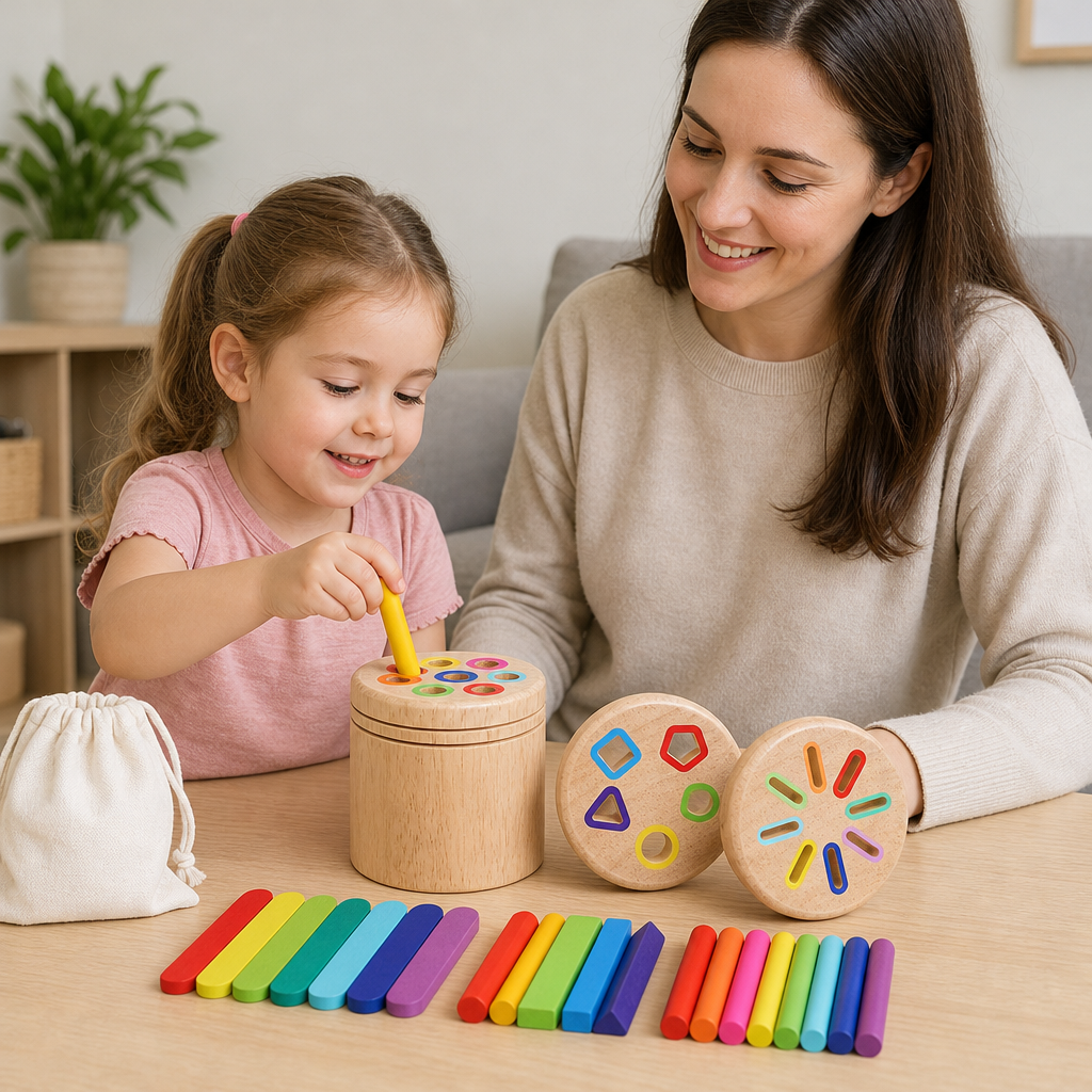 Gioco Montessori in Legno per Abbinare Colori e Forme – Puzzle Educativo per la Motricità Fine