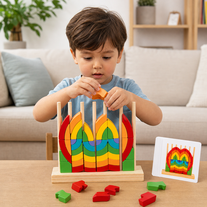 Puzzle Montessori in Legno Arcobaleno da Impilare e Abbinare