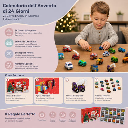 Calendario dell’Avvento di 24 giorni con macchinine dei cartoni animati