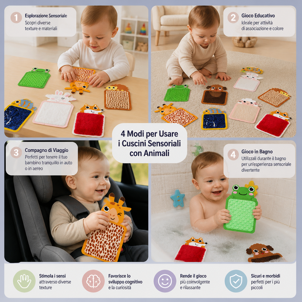 Cuscini Sensoriali con Animali (Set da 8)