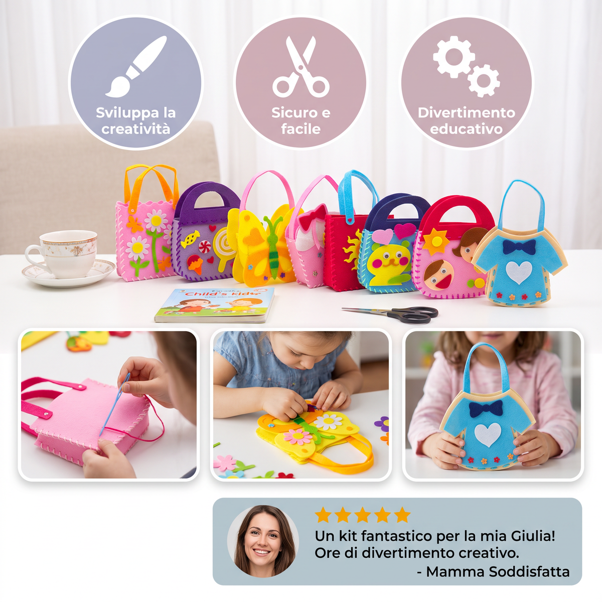 Kit da Cucito Fai da Te per Borsetta in Feltro Carina per Bambini
