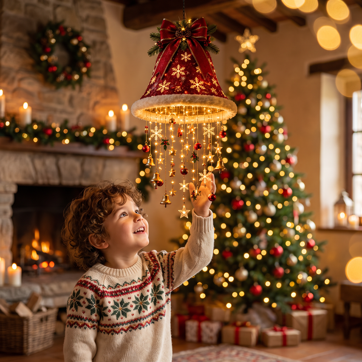 Luci Natalizie a Forma di Cappello di Babbo Natale con Filo di Luci LED