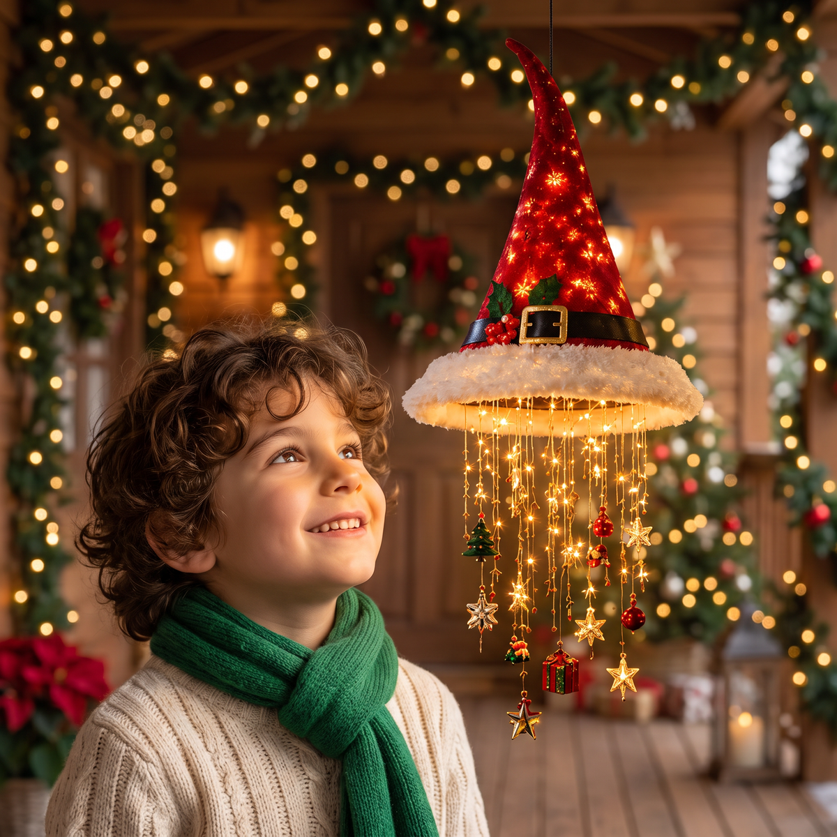 Luci Natalizie a Forma di Cappello di Babbo Natale con Filo di Luci LED