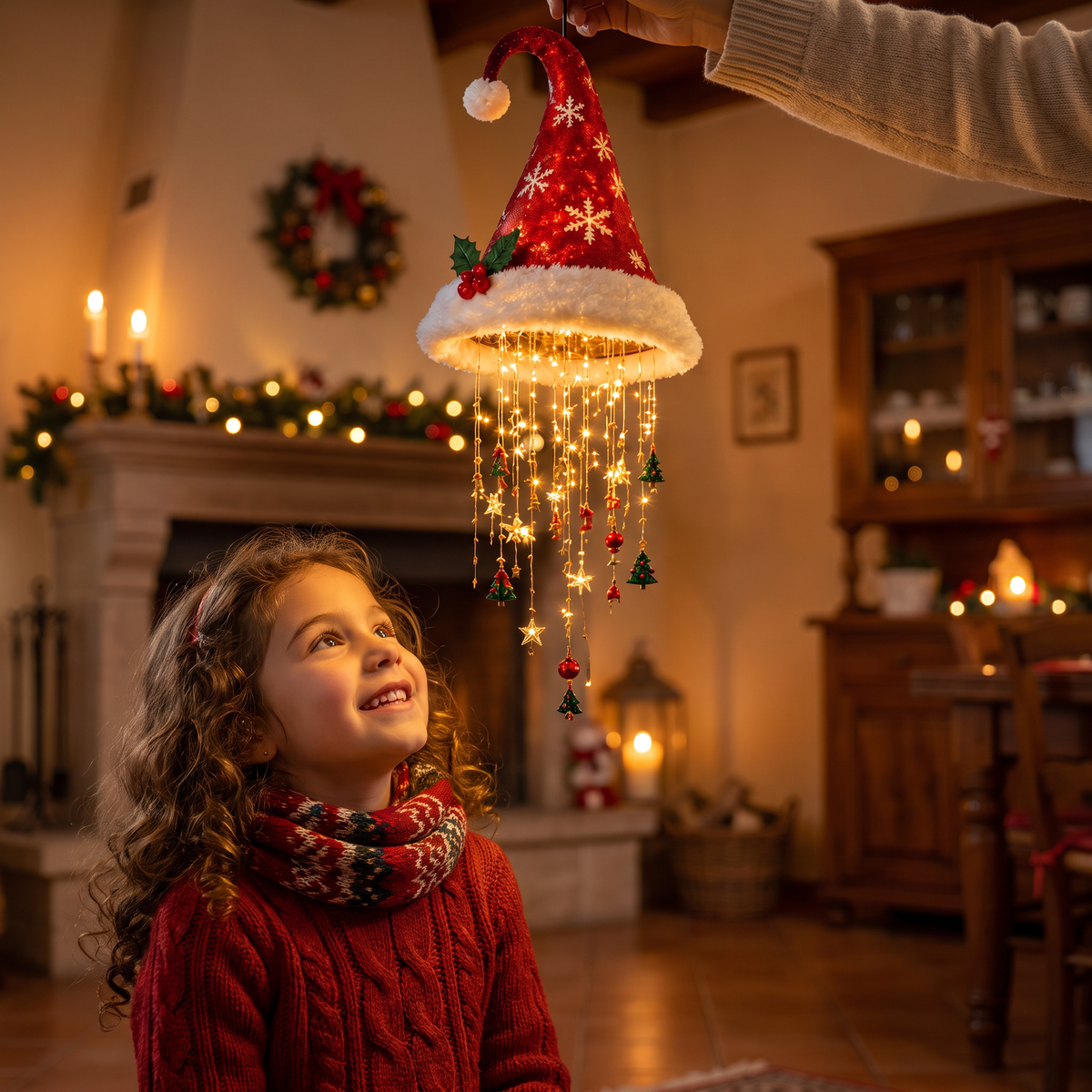 Luci Natalizie a Forma di Cappello di Babbo Natale con Filo di Luci LED
