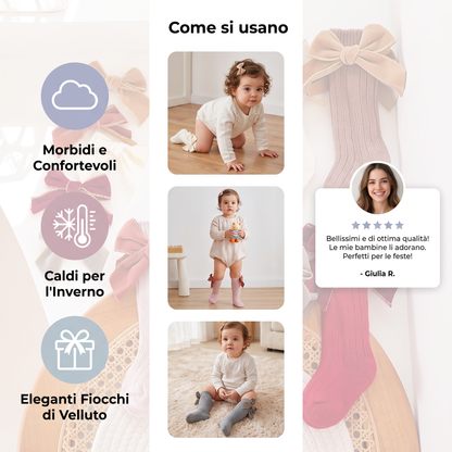Calzini Natalizi al Ginocchio per Bambine con Fiocchi di Velluto