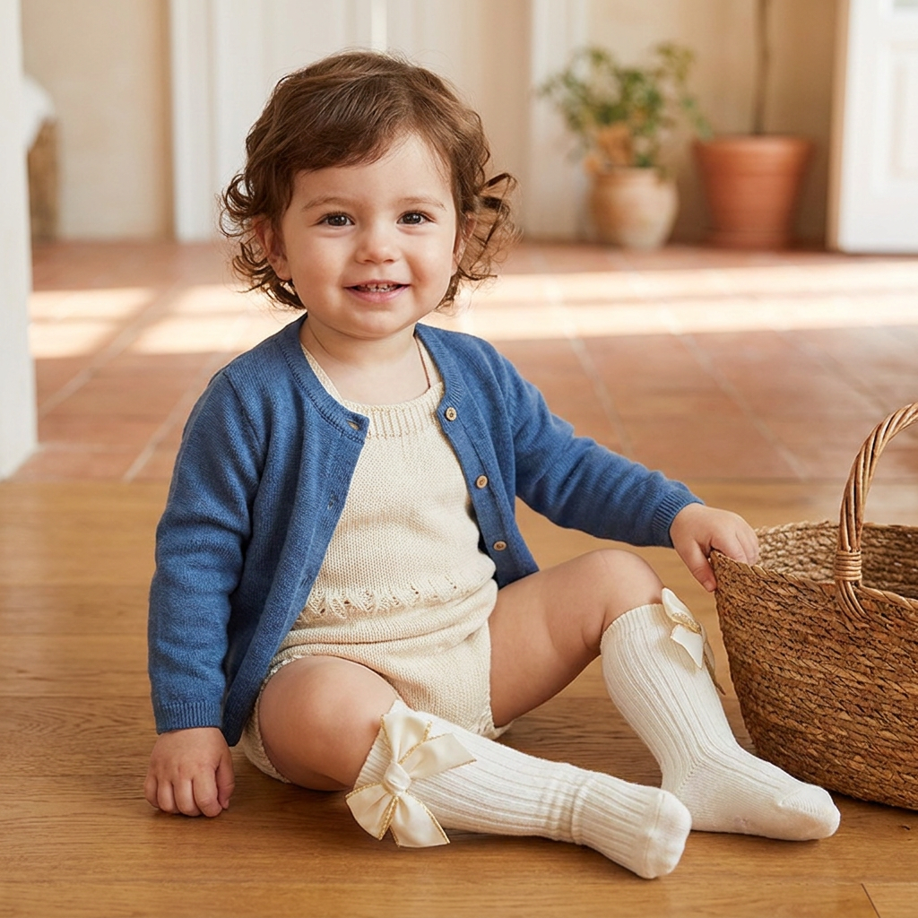 Calzini Natalizi al Ginocchio per Bambine con Fiocchi di Velluto