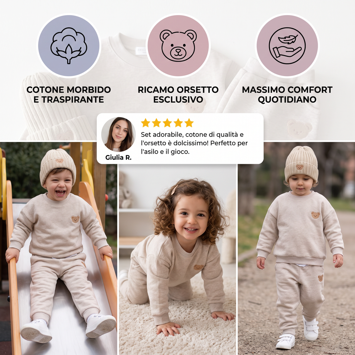 Completo per Neonati con Felpa Ricamata con Orsetto e Pantaloni da Tuta Abbinati