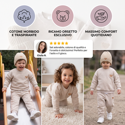 Completo per Neonati con Felpa Ricamata con Orsetto e Pantaloni da Tuta Abbinati