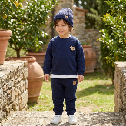 Completo per Neonati con Felpa Ricamata con Orsetto e Pantaloni da Tuta Abbinati