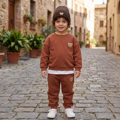 Completo per Neonati con Felpa Ricamata con Orsetto e Pantaloni da Tuta Abbinati