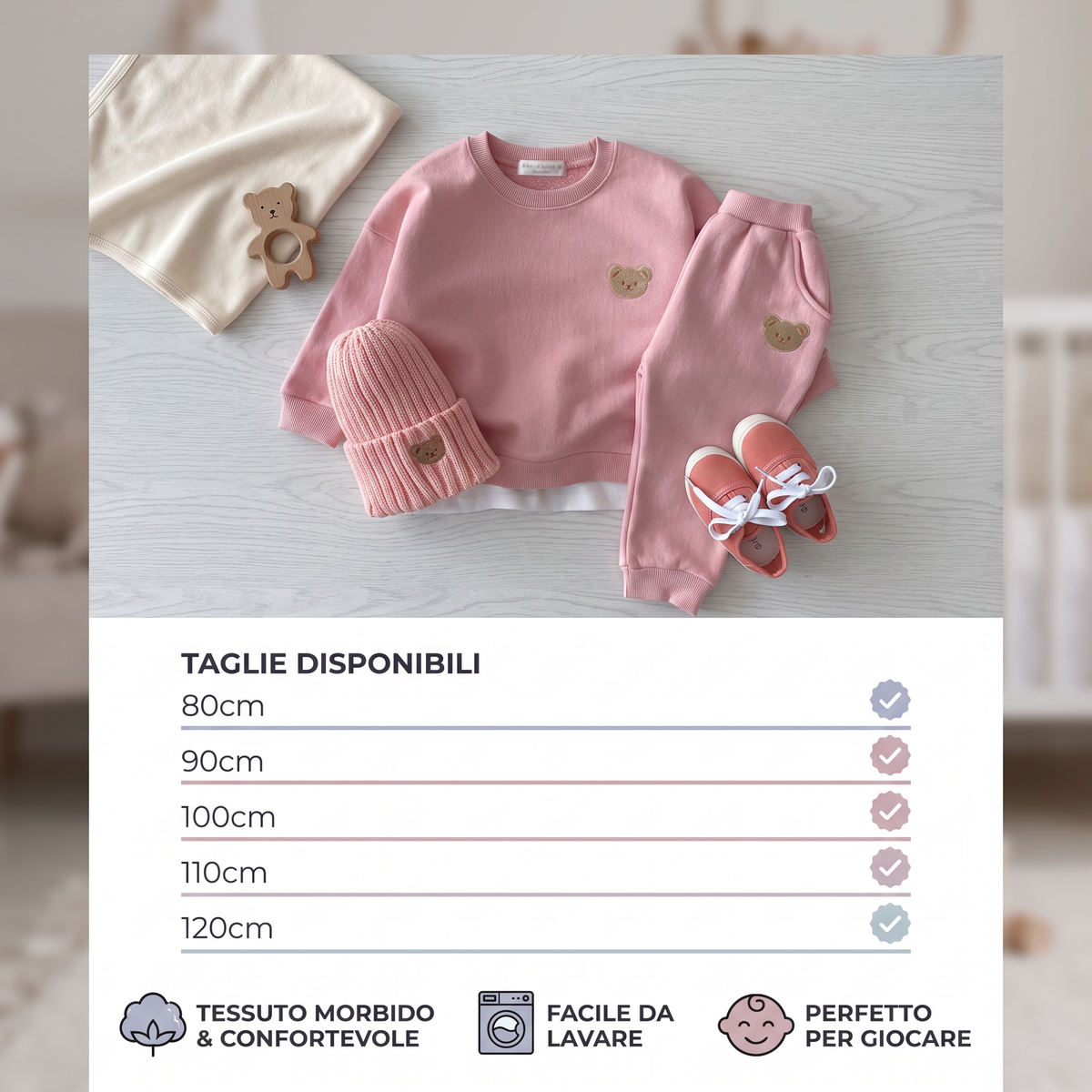 Completo per Neonati con Felpa Ricamata con Orsetto e Pantaloni da Tuta Abbinati