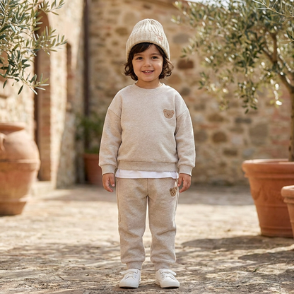 Completo per Neonati con Felpa Ricamata con Orsetto e Pantaloni da Tuta Abbinati