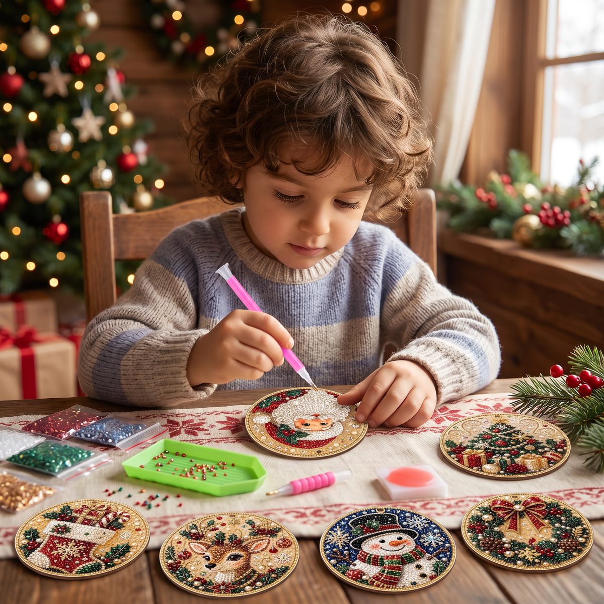 Kit DIY per Dipingere con Diamanti Decorazioni Natalizie in Legno