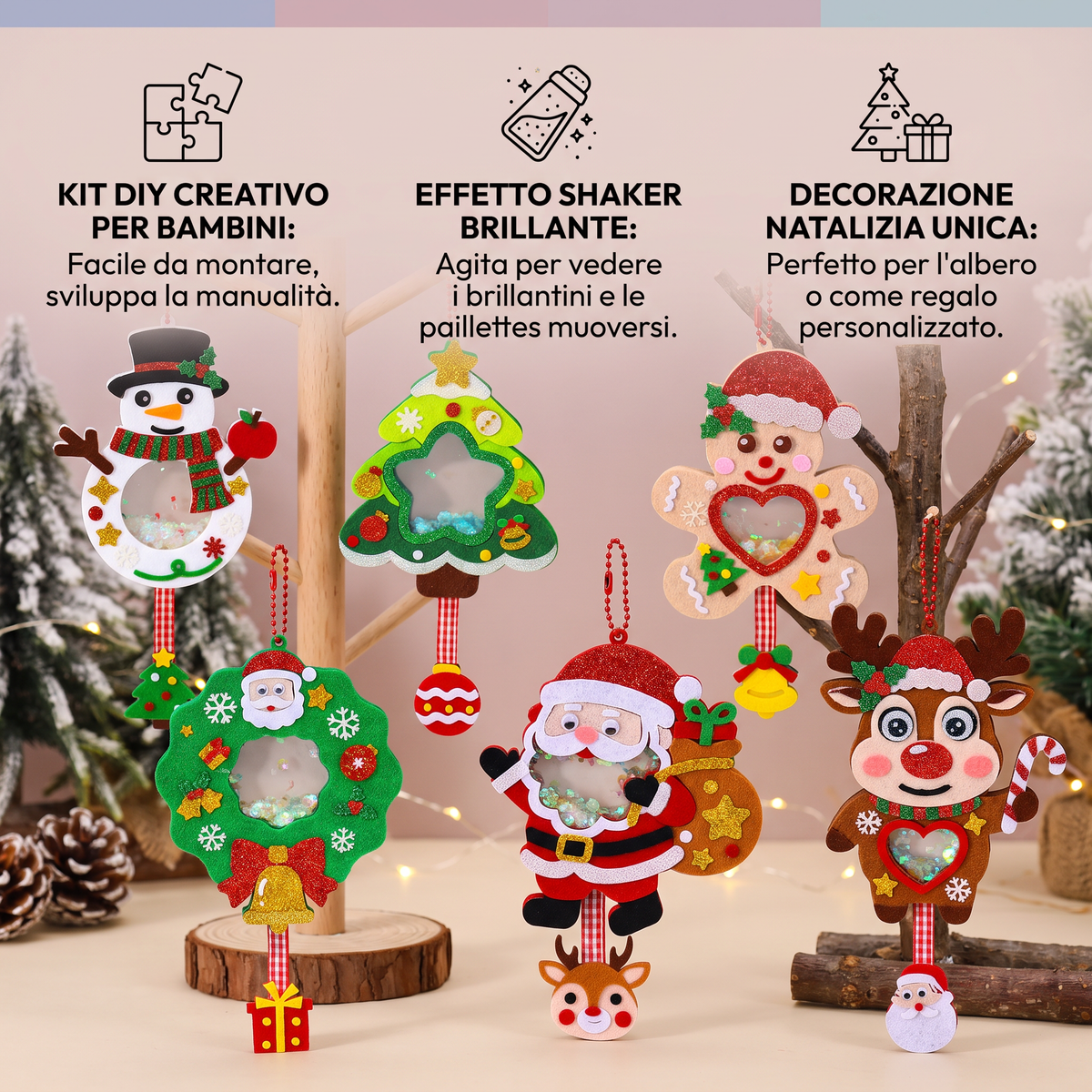 Kit DIY per Creare Decorazioni Natalizie Shaker per Bambini