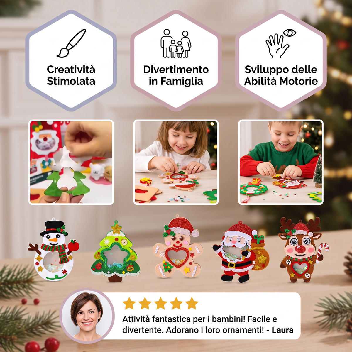 Kit DIY per Creare Decorazioni Natalizie Shaker per Bambini