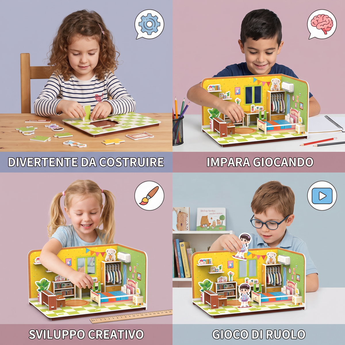 Kit DIY 3D para Construir una Sala de Juegos – Rompecabezas Educativo y Set de Manualidades