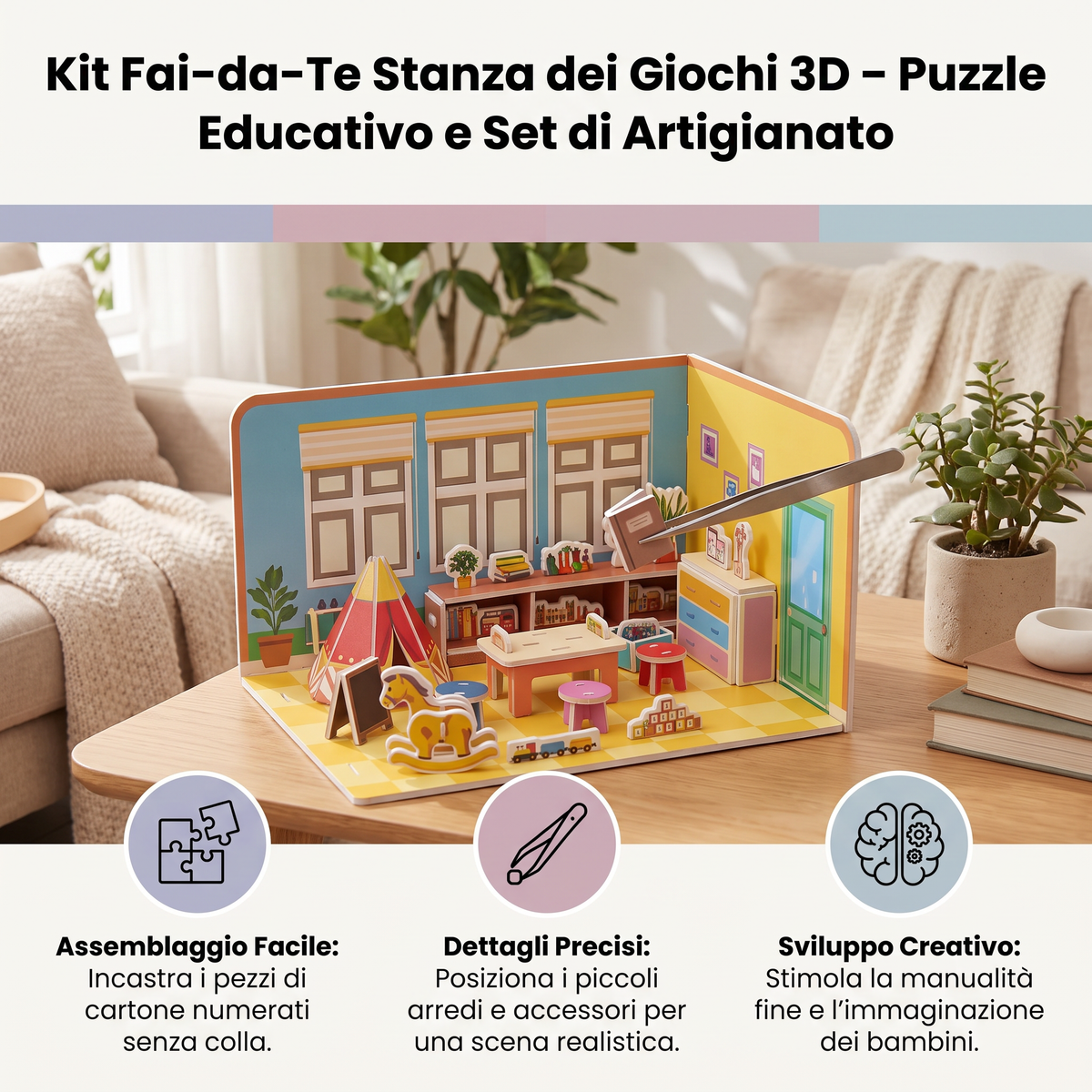 Kit DIY 3D para Construir una Sala de Juegos – Rompecabezas Educativo y Set de Manualidades