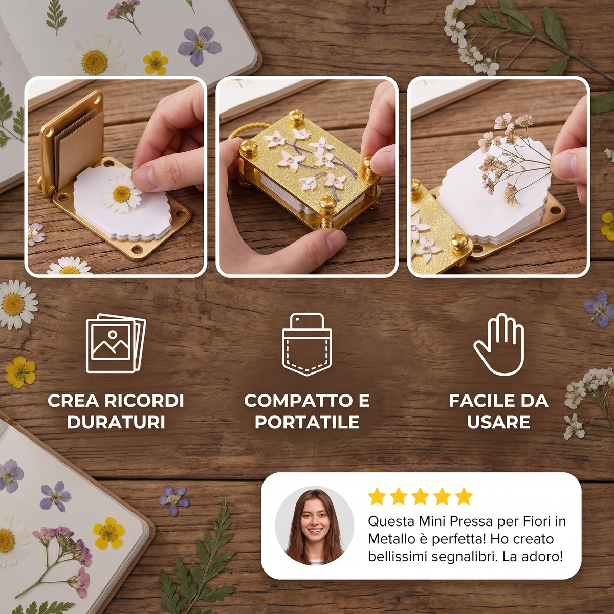 Mini Pressa per Fiori in Metallo – Kit DIY per Creare Composizioni di Fiori Essiccati