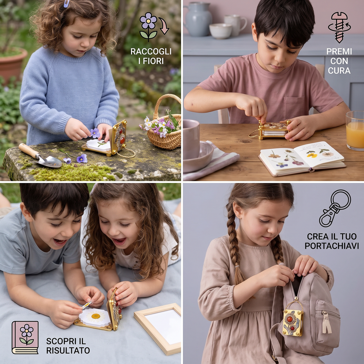 Mini Pressa per Fiori in Metallo – Kit DIY per Creare Composizioni di Fiori Essiccati