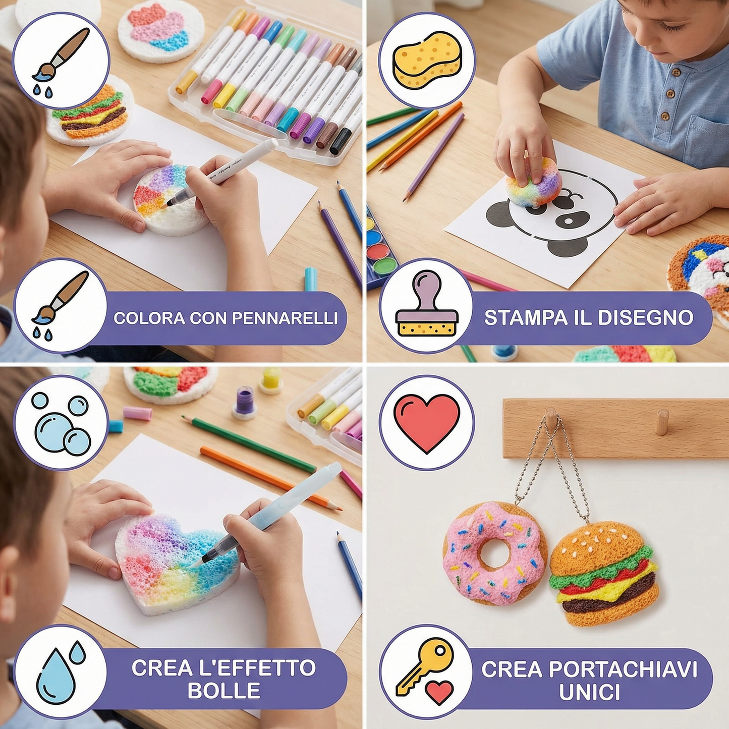 Set creativo di pittura con spugne per bambini – kit artistico fai-da-te con effetto bolle