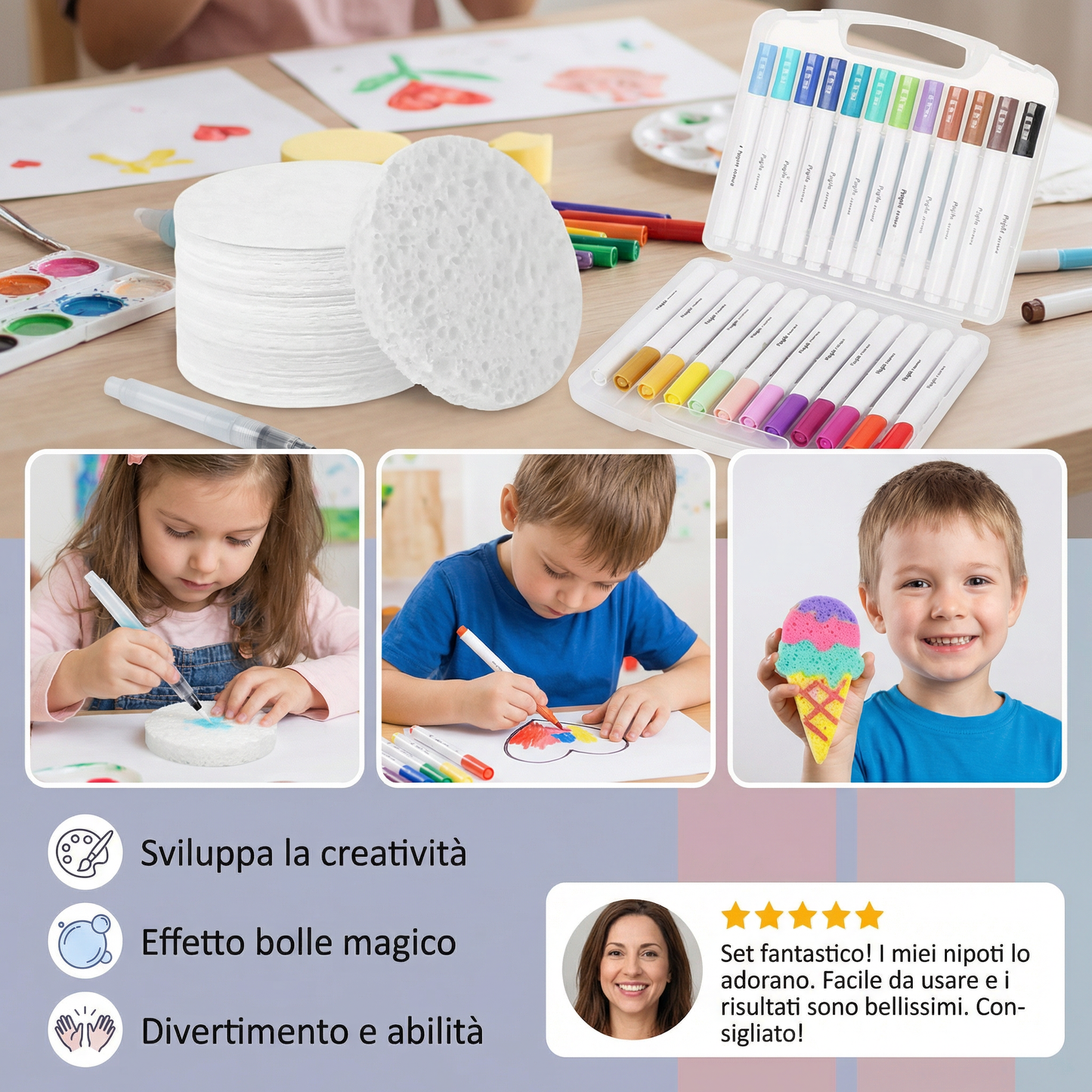 Set creativo di pittura con spugne per bambini – kit artistico fai-da-te con effetto bolle