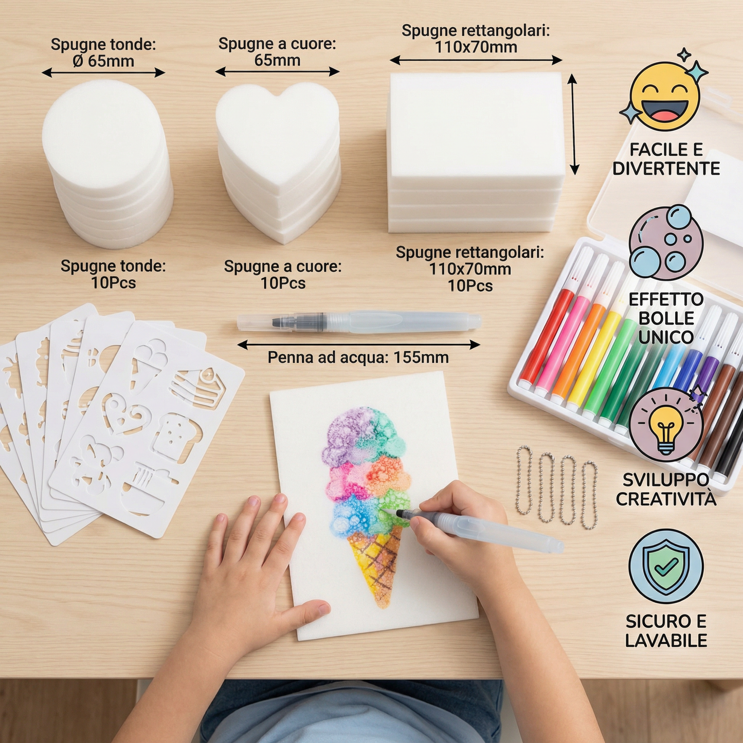 Set creativo di pittura con spugne per bambini – kit artistico fai-da-te con effetto bolle