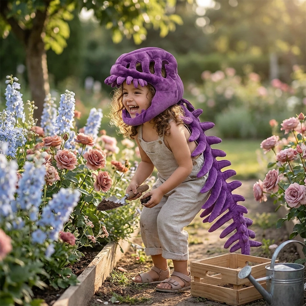 Divertente Costume in Peluche con Scheletro di Dinosauro