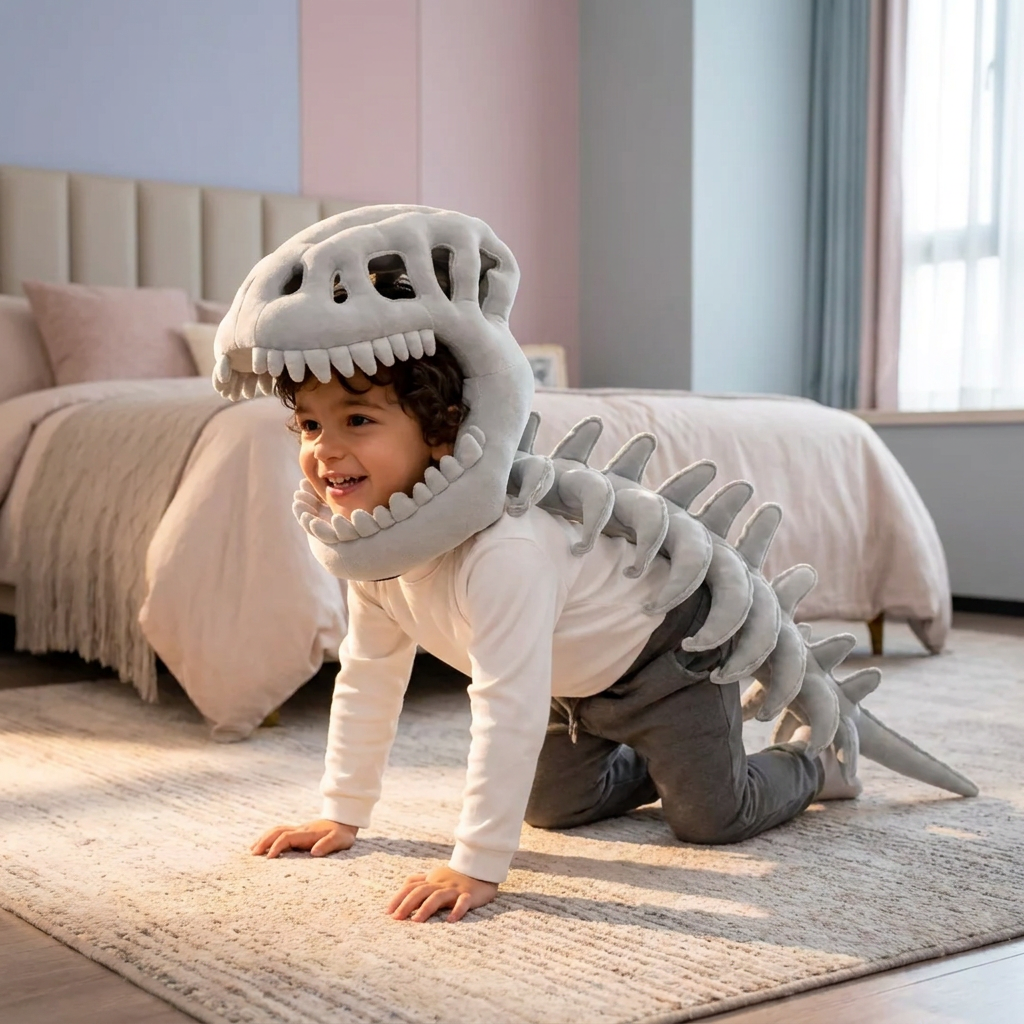 Divertente Costume in Peluche con Scheletro di Dinosauro