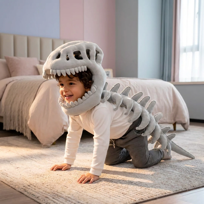 Divertente Costume in Peluche con Scheletro di Dinosauro